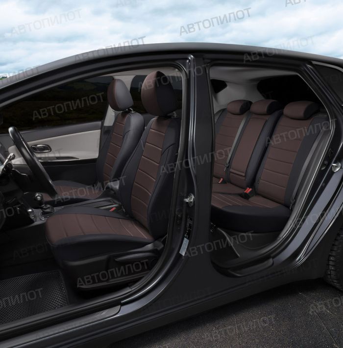 Seat covers for Audi A5 from 2007 to 2021, 2 doors, pattern Stitching, eco leather, black + chocolate, Autopilot