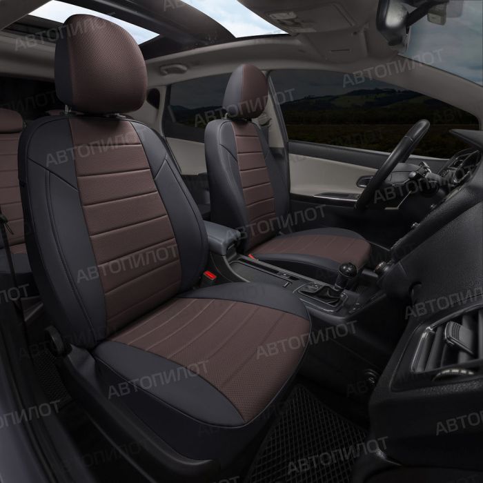 Seat covers for Audi A5 from 2007 to 2021, 2 doors, pattern Stitching, eco leather, black + chocolate, Autopilot