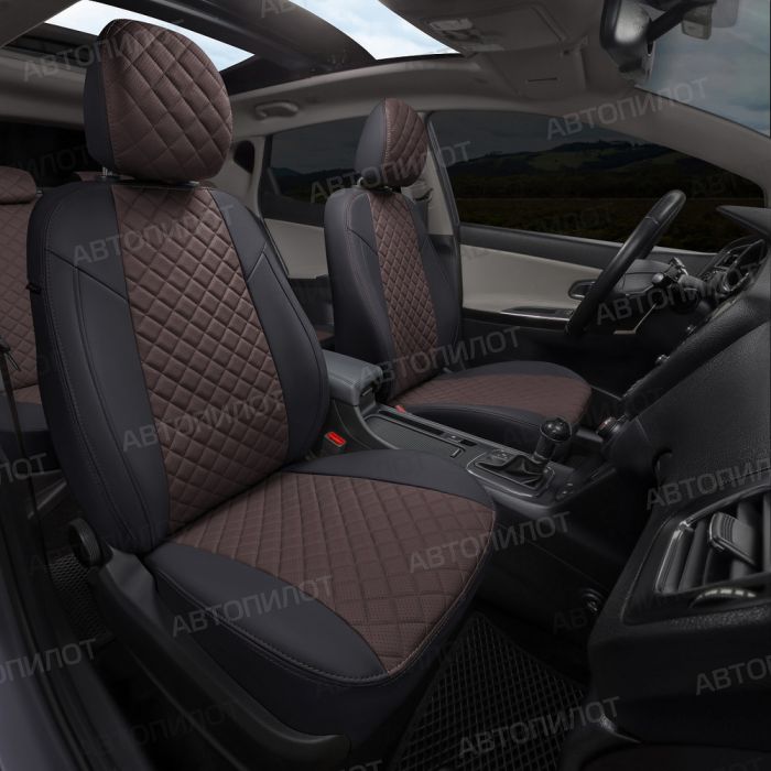 Seat covers for Chevrolet Lacetti from 2004 to 2013, Rhombus pattern, eco leather, black + chocolate, Autopilot