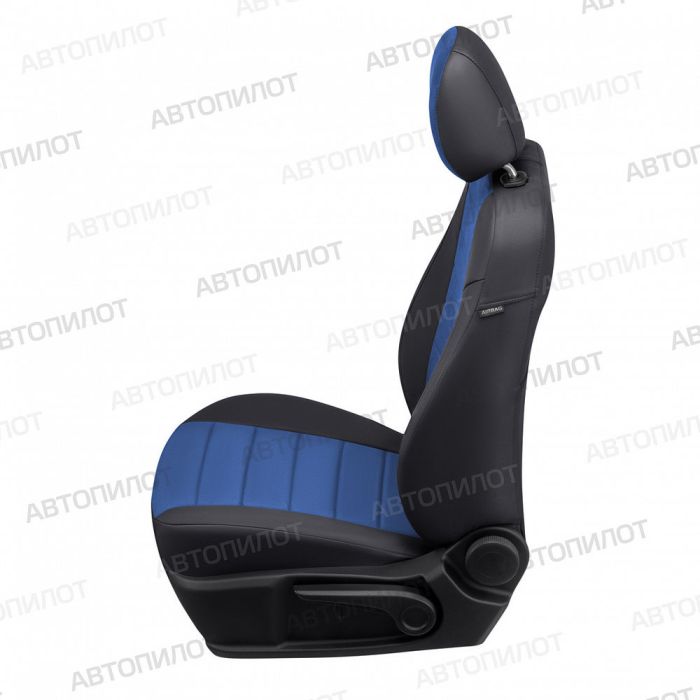 Seat covers for Renault Duster from 2011 to 2015, without airbags in lane. seats, rear split backrest 40/60, pattern Stitching, Alcantara, black + blue, Autopilot