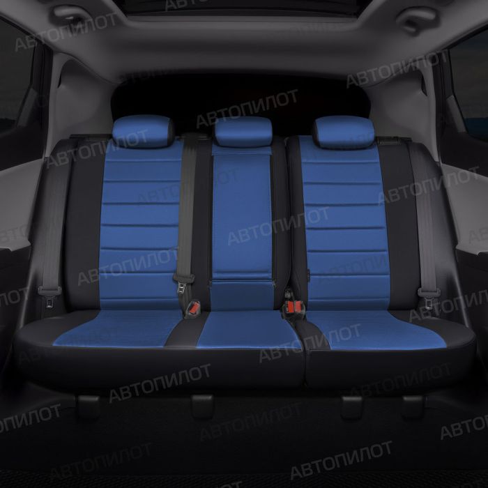 Seat covers for Renault Duster from 2011 to 2015, without airbags in lane. seats, rear split backrest 40/60, pattern Stitching, Alcantara, black + blue, Autopilot