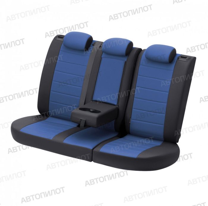 Seat covers Audi A6 C7 from 2011 to 2018, sedan, rear. backrest split 40/60, pattern Stitching, eco leather, black + blue, Autopilot