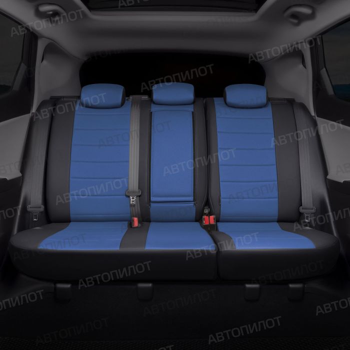 Seat covers Audi A6 C7 from 2011 to 2018, sedan, rear. backrest split 40/60, pattern Stitching, eco leather, black + blue, Autopilot