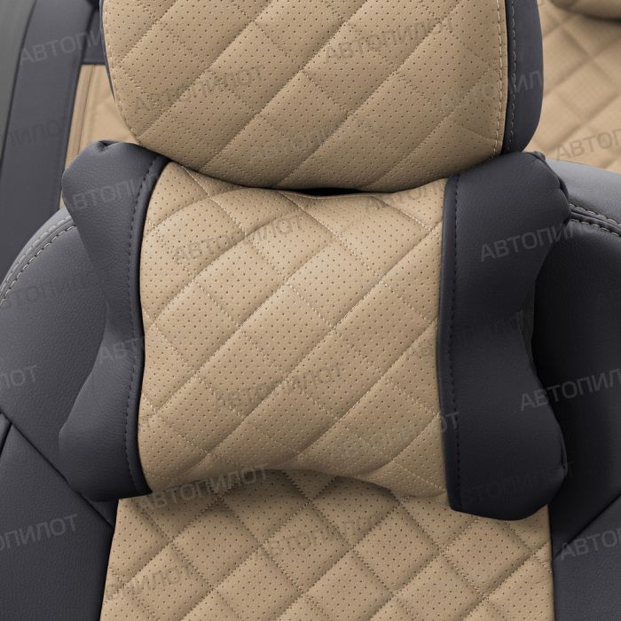 Seat covers for Kia Rio from 2017 to 2022, incl. X-Line, Rhombus pattern, eco leather, black + dark beige, Autopilot