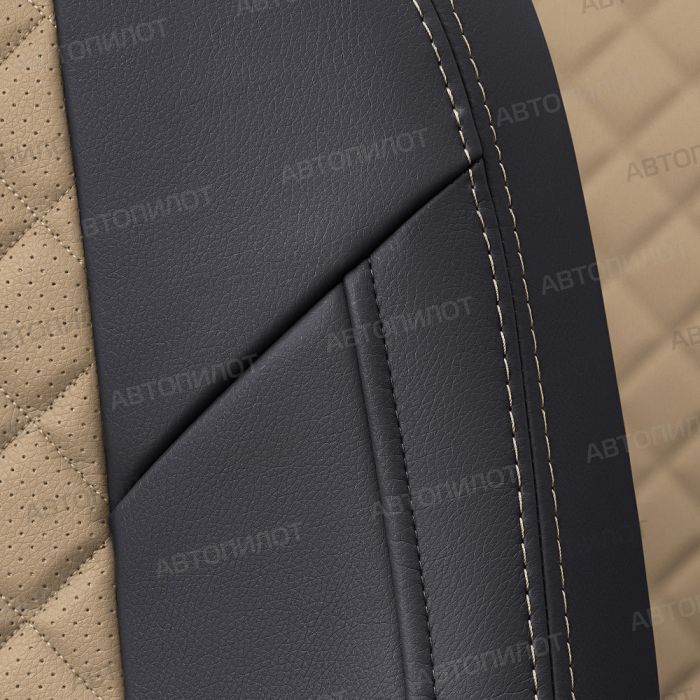 Seat covers for Kia Rio from 2017 to 2022, incl. X-Line, Rhombus pattern, eco leather, black + dark beige, Autopilot