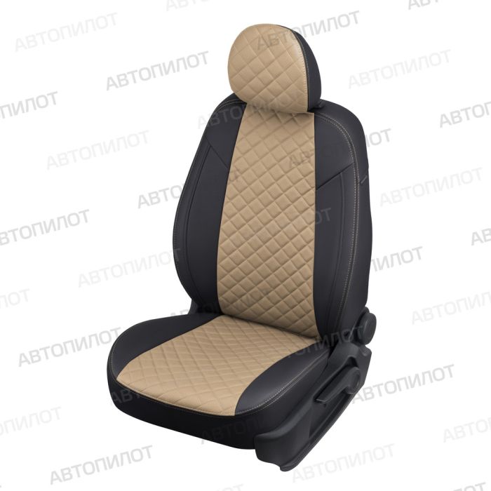 Seat covers for Kia Rio from 2017 to 2022, incl. X-Line, Rhombus pattern, eco leather, black + dark beige, Autopilot