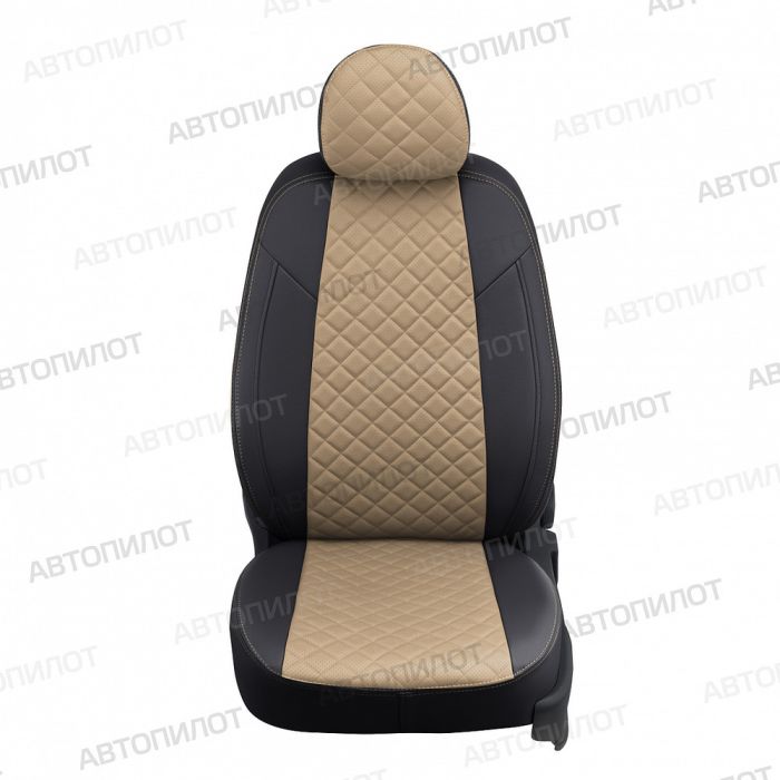 Seat covers for Kia Rio from 2017 to 2022, incl. X-Line, Rhombus pattern, eco leather, black + dark beige, Autopilot