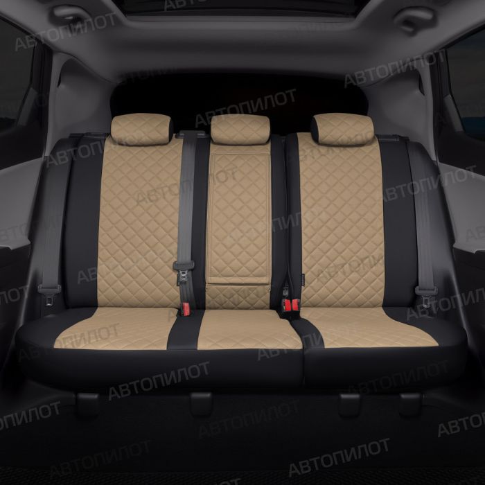 Seat covers for Kia Rio from 2017 to 2022, incl. X-Line, Rhombus pattern, eco leather, black + dark beige, Autopilot