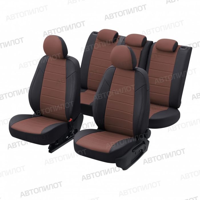 Seat covers for Peugeot 408 from 2012 to 2022, pattern Stitching, eco leather, black + dark brown, Autopilot