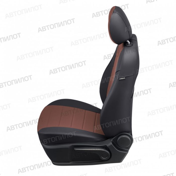 Seat covers for Peugeot 408 from 2012 to 2022, pattern Stitching, eco leather, black + dark brown, Autopilot