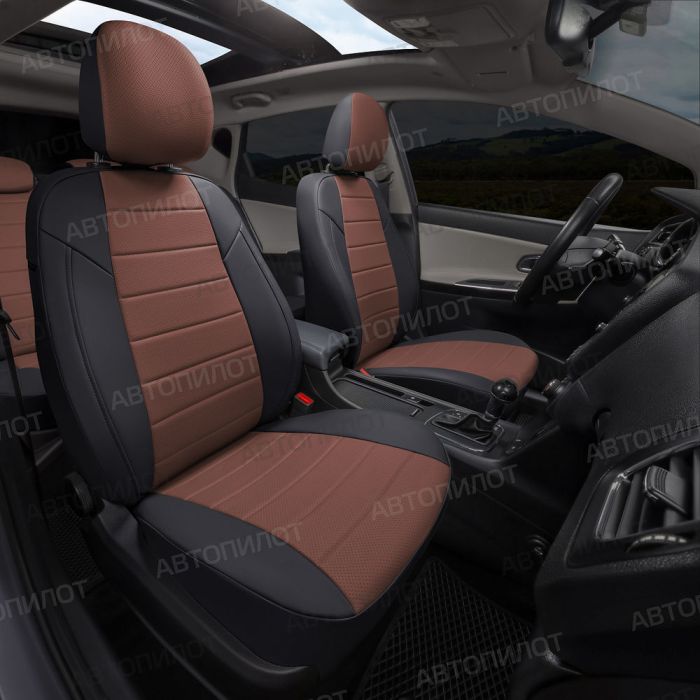 Seat covers for Toyota Camry from 2017 to 2022, XV70, pattern Stitching, eco leather, black + dark brown, Autopilot