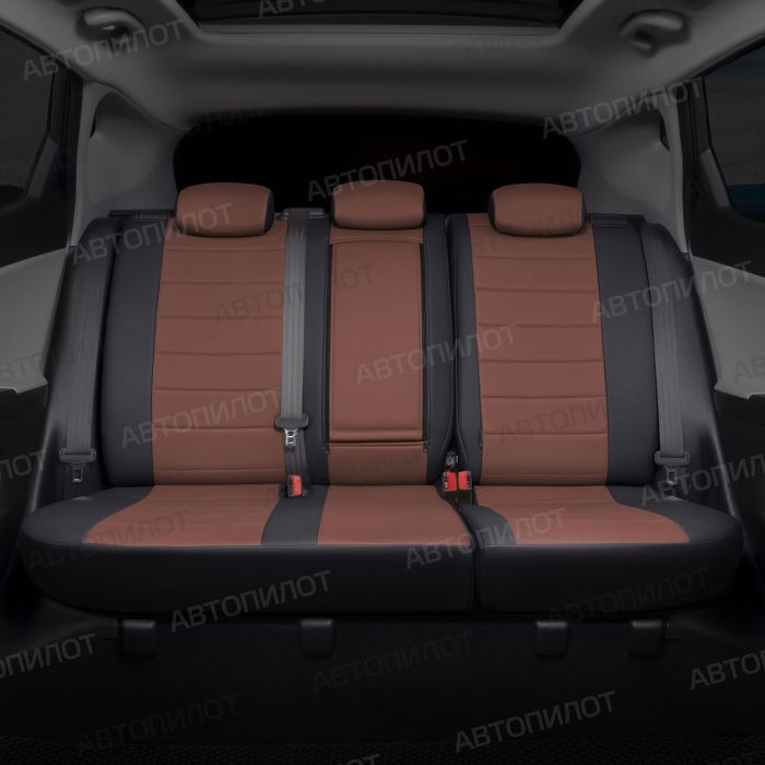 Seat covers for Toyota Camry from 2017 to 2022, XV70, pattern Stitching, eco leather, black + dark brown, Autopilot