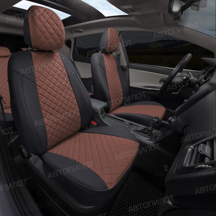 Seat covers for Chevrolet Lacetti from 2004 to 2013, Rhombus pattern, eco leather, black + dark brown, Autopilot