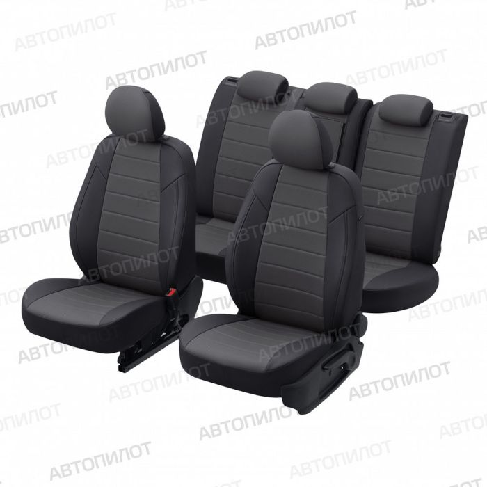 Renault Duster seat covers from 2015 to 2021, rear split backrest 40/60, pattern Stitching, eco leather, black + dark grey, Autopilot