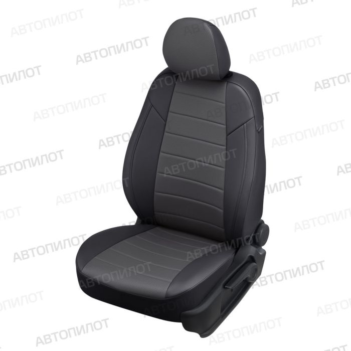 Seat covers for Mitsubishi Outlander XL from 2007 to 2012, pattern Stitching, eco leather, black + dark grey, Autopilot