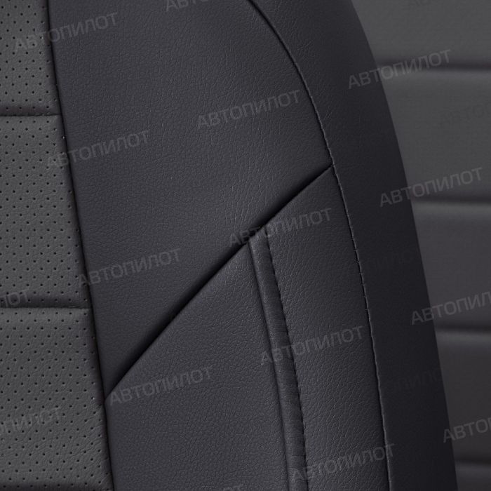 Seat covers for Mitsubishi Outlander XL from 2007 to 2012, pattern Stitching, eco leather, black + dark grey, Autopilot