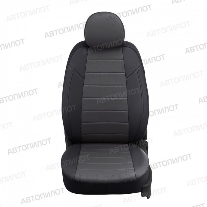 Seat covers for Mitsubishi Outlander XL from 2007 to 2012, pattern Stitching, eco leather, black + dark grey, Autopilot