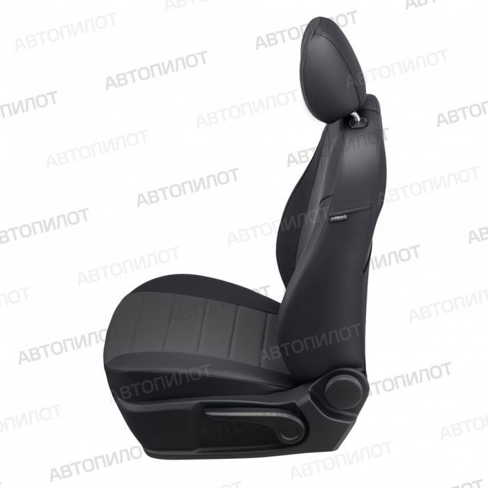 Renault Duster seat covers from 2015 to 2021, rear split backrest 40/60, pattern Stitching, eco leather, black + dark grey, Autopilot