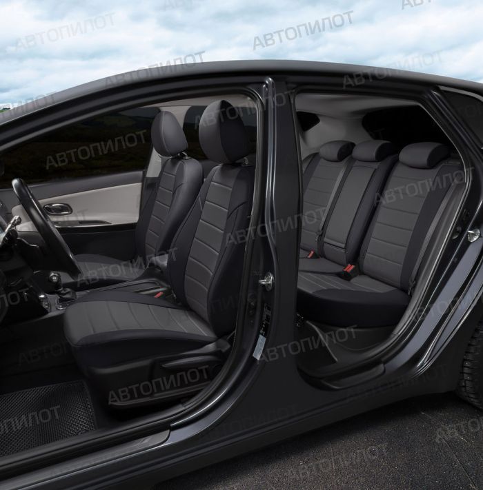 Mitsubishi Lancer 9 seat covers from 2003 to 2010, sedan, pattern Stitching, eco leather, black + dark gray, Autopilot