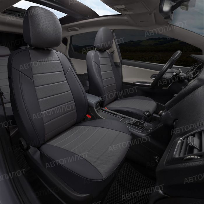 Seat covers for Mitsubishi Outlander XL from 2007 to 2012, pattern Stitching, eco leather, black + dark grey, Autopilot