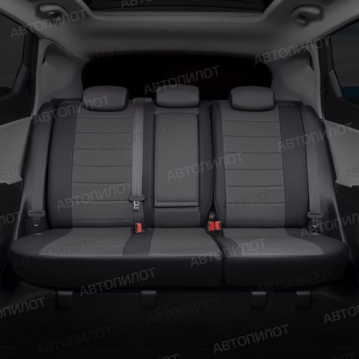 Seat covers for Mitsubishi Outlander XL from 2007 to 2012, pattern Stitching, eco leather, black + dark grey, Autopilot