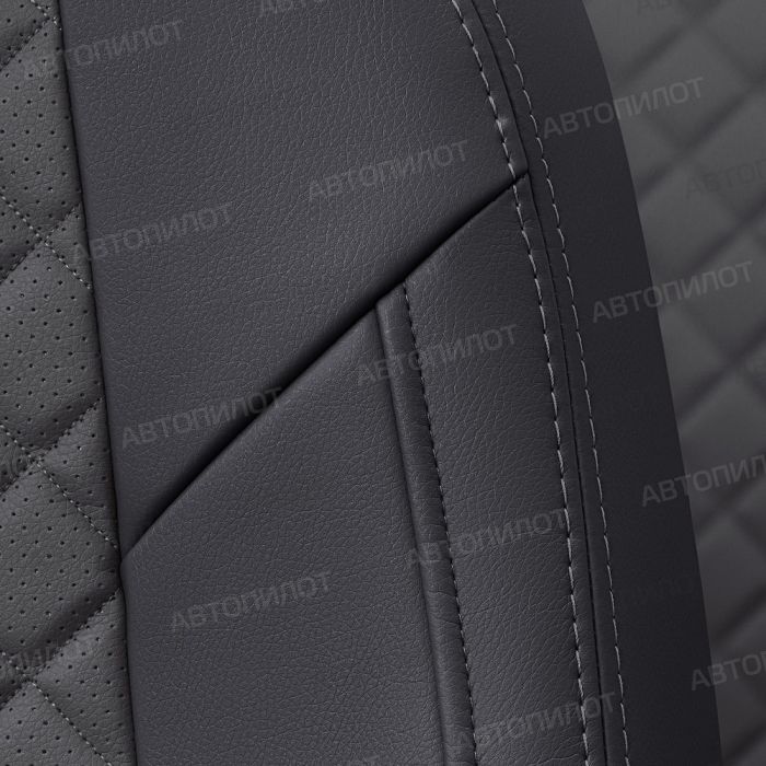 Seat covers Lada Largus from 2012 to 2021, 5 seats, rear one-piece backrest, Rhombus pattern, eco-leather, black + dark gray, Autopilot