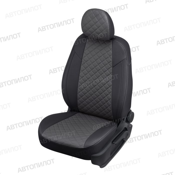 Seat covers Lada Largus from 2012 to 2021, 5 seats, rear one-piece backrest, Rhombus pattern, eco-leather, black + dark gray, Autopilot