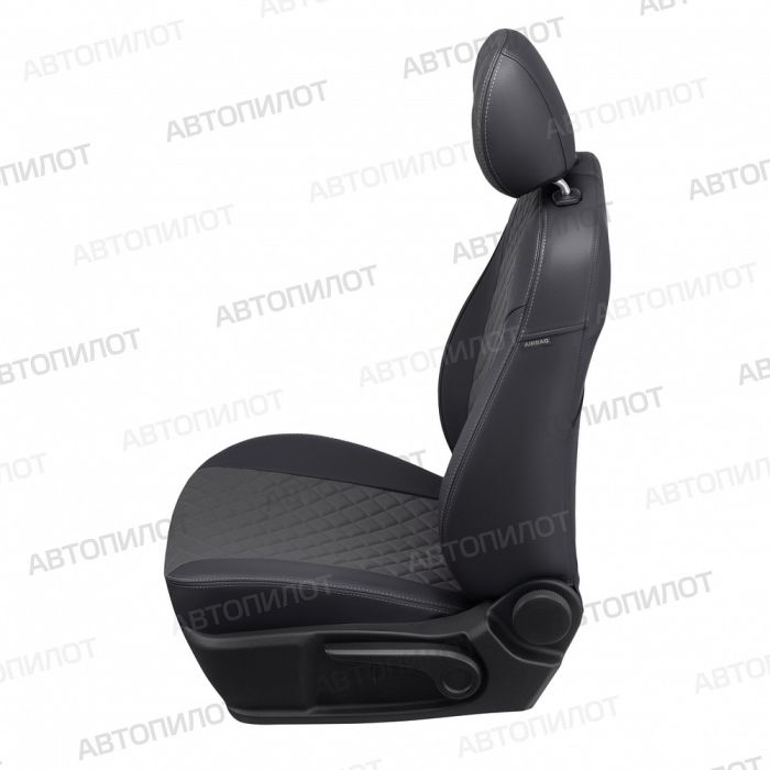 Seat covers Lada Largus from 2012 to 2021, 5 seats, rear one-piece backrest, Rhombus pattern, eco-leather, black + dark gray, Autopilot