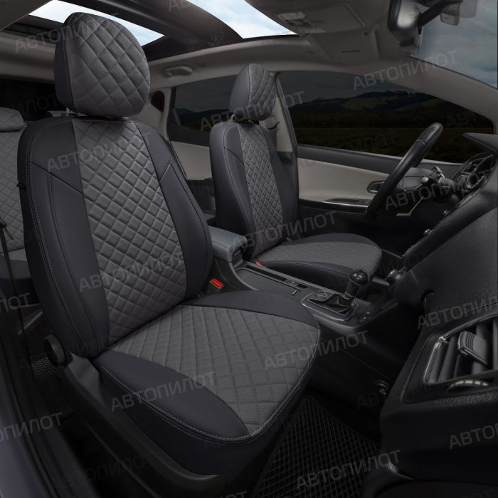 Seat covers for Chevrolet Cruze from 2009 to 2016, diamond pattern, eco leather, black + dark gray, Autopilot