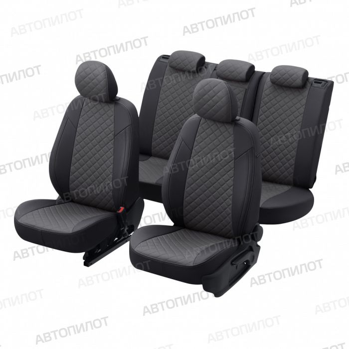 Seat covers for Chevrolet Cruze from 2009 to 2016, diamond pattern, eco leather, black + dark gray, Autopilot