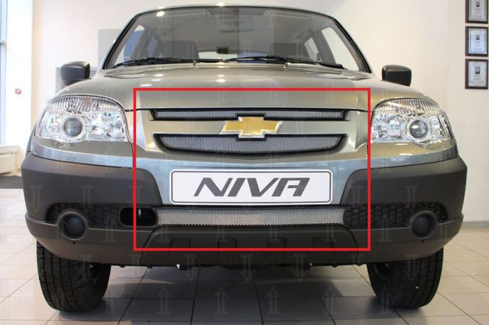 Radiator Grid Chevrolet Niva from 2009 to 2022, L, LC, GL, LE, LE+, 3 parts, silver, Standart, AllEst