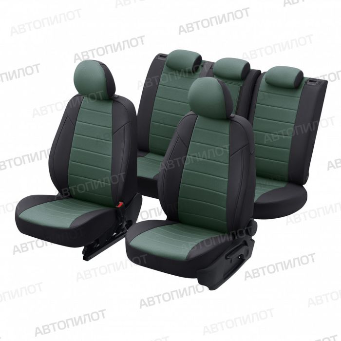 Seat covers for Ford Focus from 2011 to 2021, Sport, Titanium, pattern Stitching, eco leather, black + green, Autopilot