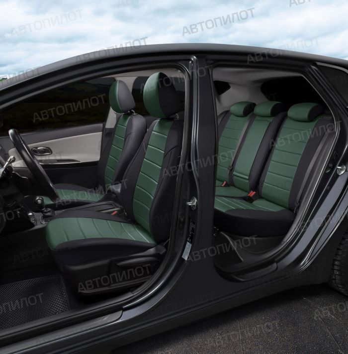 Seat covers for Ford Focus from 2011 to 2021, Sport, Titanium, pattern Stitching, eco leather, black + green, Autopilot