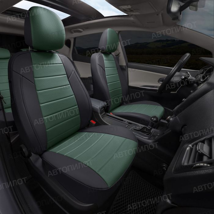 Seat covers for Ford Focus from 2011 to 2021, Sport, Titanium, pattern Stitching, eco leather, black + green, Autopilot