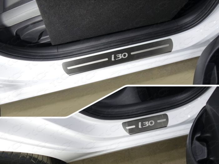 Door sills Hyundai i30 from 2017 to 2019, lettering i30, brushed stainless steel steel, ext. painted, set of 4 pcs., TSS Tuning art. HYUNI3017-05