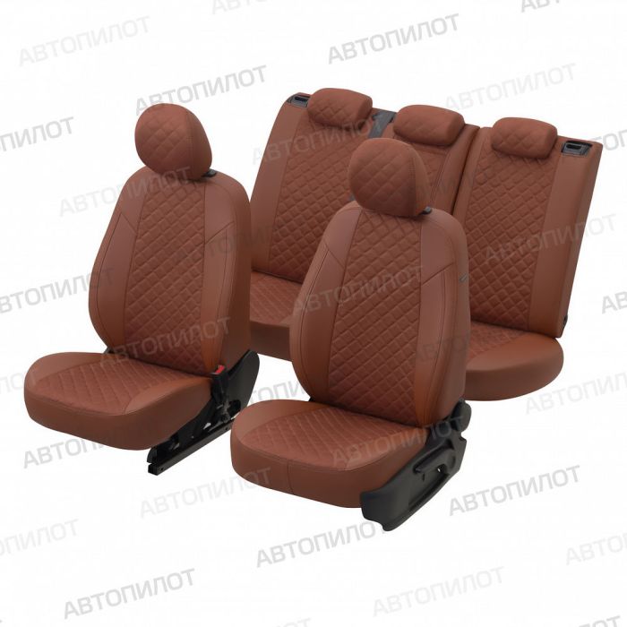 Seat covers for Mitsubishi L200 from 2007 to 2013, diamond pattern, alcantara, brown, Autopilot