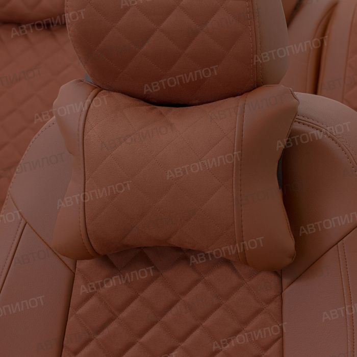 Seat covers for Mitsubishi L200 from 2007 to 2013, diamond pattern, alcantara, brown, Autopilot