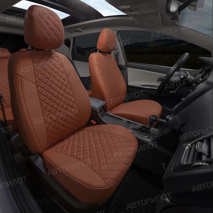 Seat covers for Mitsubishi L200 from 2007 to 2013, diamond pattern, alcantara, brown, Autopilot