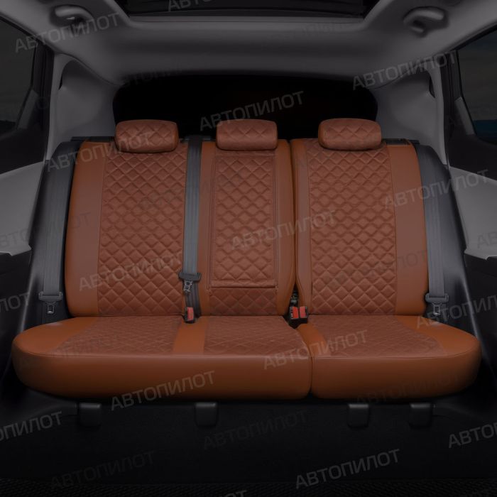 Seat covers for Mitsubishi L200 from 2007 to 2013, diamond pattern, alcantara, brown, Autopilot