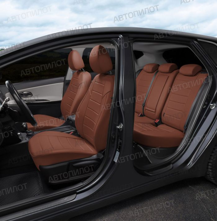 Seat covers Lada Priora from 2014 to 2018, hatchback, pattern Stitching, eco-leather, brown, Autopilot