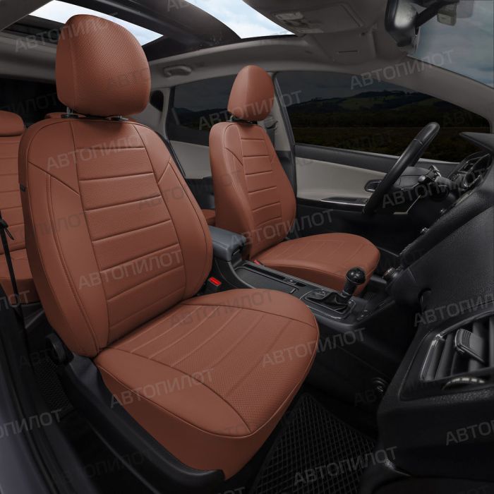 Seat covers Lada Priora from 2014 to 2018, hatchback, pattern Stitching, eco-leather, brown, Autopilot