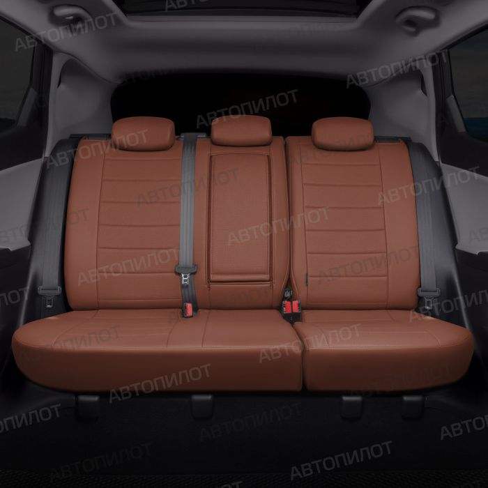 Seat covers Lada Priora from 2014 to 2018, hatchback, pattern Stitching, eco-leather, brown, Autopilot