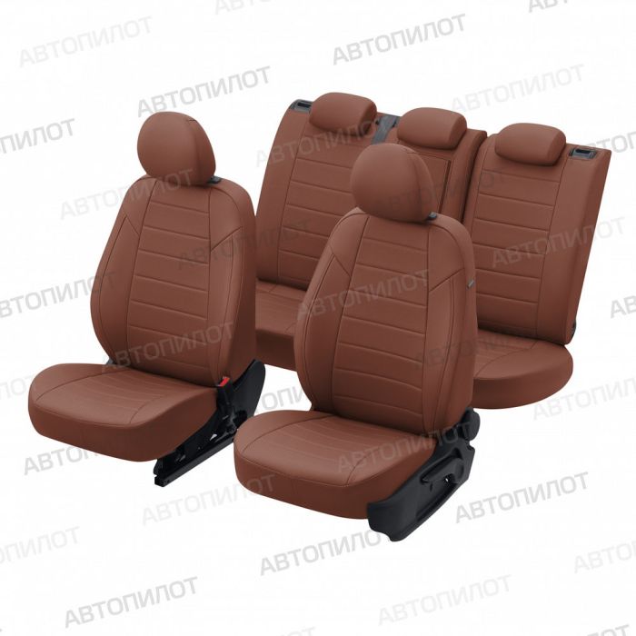 Seat covers Lada Priora from 2014 to 2018, hatchback, pattern Stitching, eco-leather, brown, Autopilot