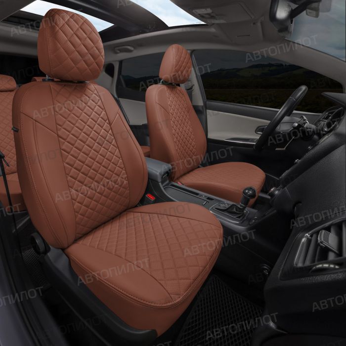 Seat covers Lada Largus from 2012 to 2021, 5 seats, rear separate backrest 40/60, Rhombus pattern, eco-leather, brown, Autopilot