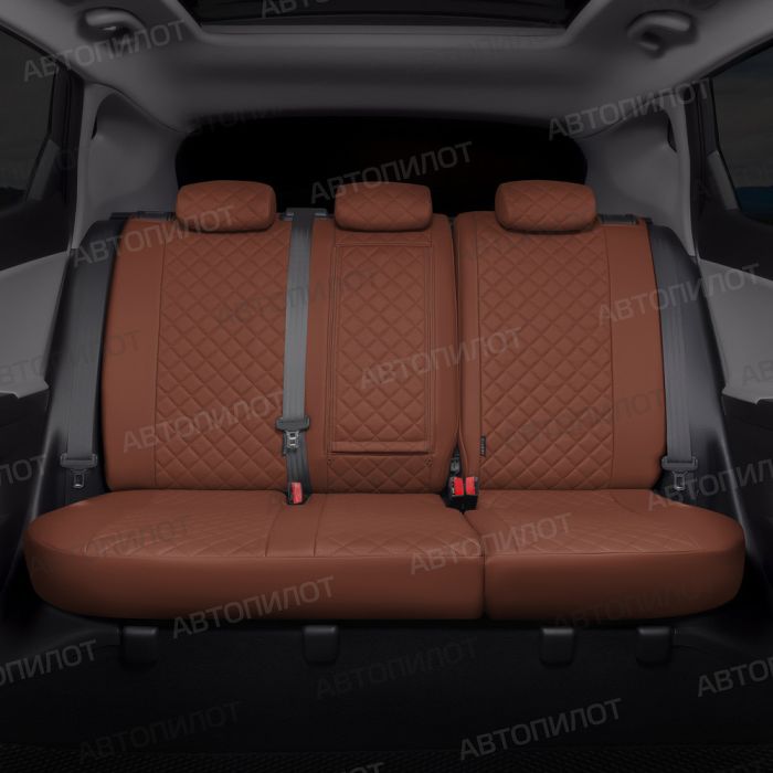 Seat covers Lada Largus from 2012 to 2021, 5 seats, rear separate backrest 40/60, Rhombus pattern, eco-leather, brown, Autopilot