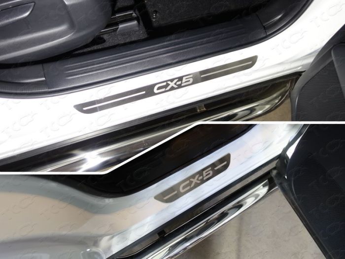 Mazda CX-5 door sills from 2017 to 2022, CX-5 lettering, brushed stainless steel steel, ext. painted, set of 4 pcs., TSS Tuning art. MAZCX517-04