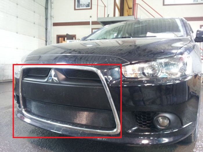 Mitsubishi Lancer radiator grid from 2011 to 2015, 3 parts, black, Standart, AllEst