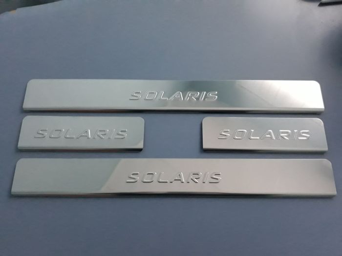 Door sills Hyundai Solaris from 2010 to 2016, set of 4 pcs., stainless steel steel, adhesive tape 3M, Lider art. NHYS-00001136