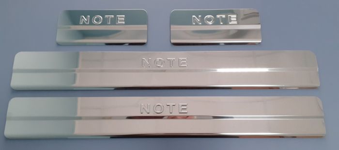 Door sills Nissan Note from 2005 to 2014, set of 4 pcs., stainless steel steel, 3M tape, Lider