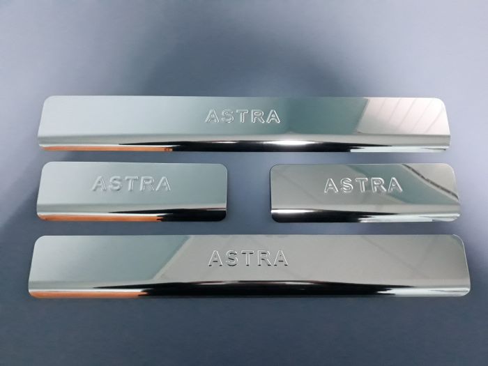 Door sills Opel Astra from 2004 to 2015, set of 4 pcs., stainless steel steel, 3M tape, Lider